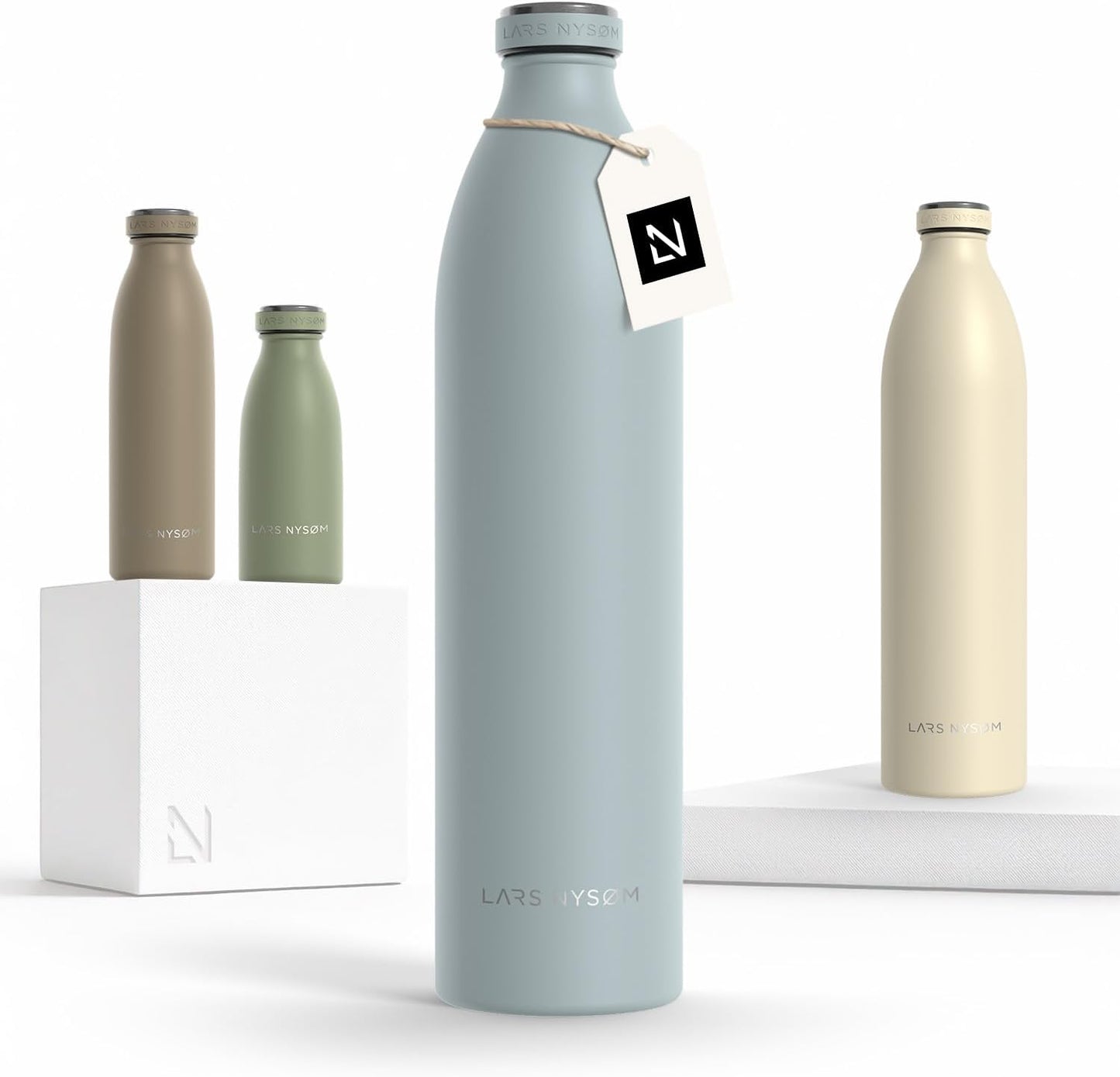 LARS NYSØM Stainless Steel Insulated XL Water Bottle 12oz 17oz 25oz 34oz 51oz | Insulated Thermo Flask for Hot and Cold Beverages | Leakproof Drinking Bottle (Sky Blue, 50.7 oz)