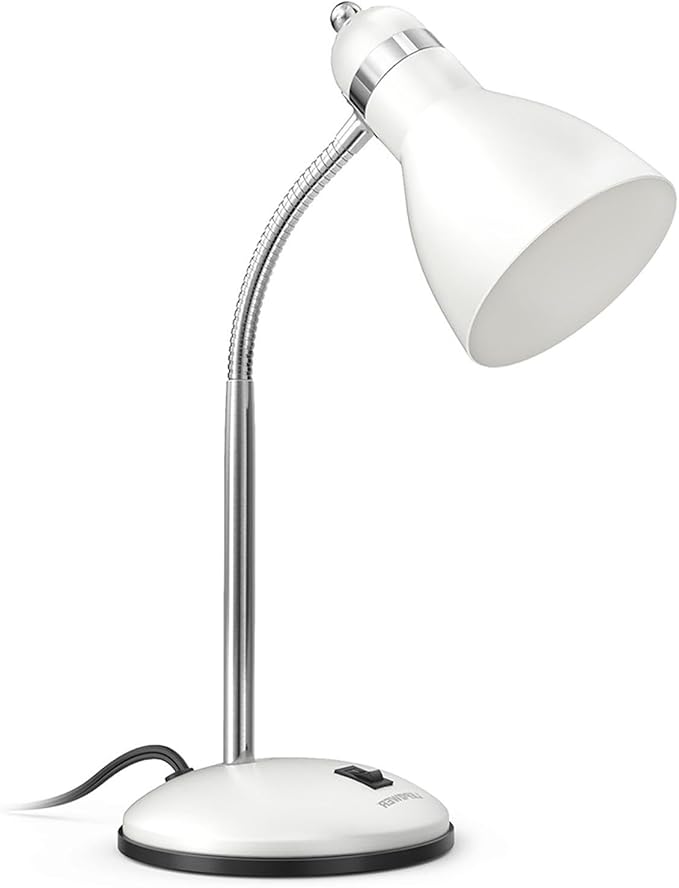 LEPOWER Metal Desk Lamp, Adjustable Goose Neck Table Lamp, Eye-Caring Study Desk Lamps for Bedroom, Study Room and Office (White)