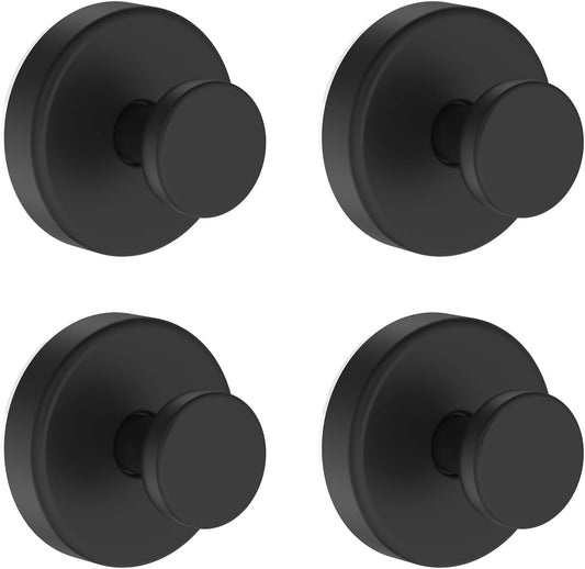 Suction Cup Hooks for Shower, Removable Towel Hooks for Bathroom Window Glass Door Wall, Bath Robe Looafh Hook for Hanging - 4 Pack, Black