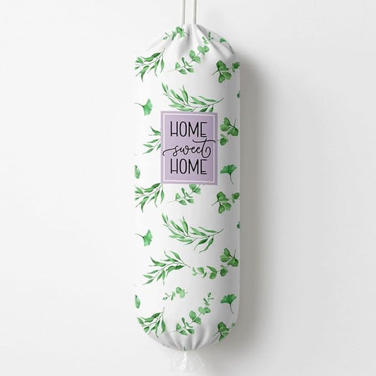 Plastic Bag Holder, Home Sweet Home Plastic Bag Holder for Kitchen Essentials, Wall Mount Plastics Sack Storage Container Dispenser, Grocery Bags Dispenser, Kitchen Gifts For Women Family Friends