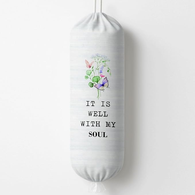 Plastic Bag Holder, It Is Well with My Soul Plastic Bag Holder, Reusable Trash Bags Organizer Kitchen Decor, Christian Kitchen Gift for Women Plastics Bags Holders with Bible Verse