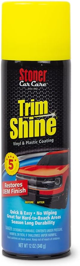 Stoner Car Care 91034 Trim Shine – Vinyl and Plastic Protectant for Interior and Exterior Detailing, Restores OEM Color, Adds Shine, UV and Water Protection, Non-Greasy, Fast-Drying – 12 oz