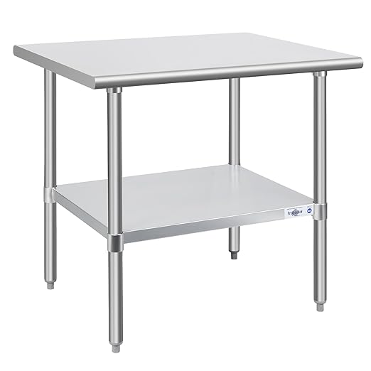 Profeeshaw Stainless Steel Prep Table 36x30 Inch NSF Commercial Work Table with Undershelf Heavy Duty Table for Kitchen Restaurant Home Hotel