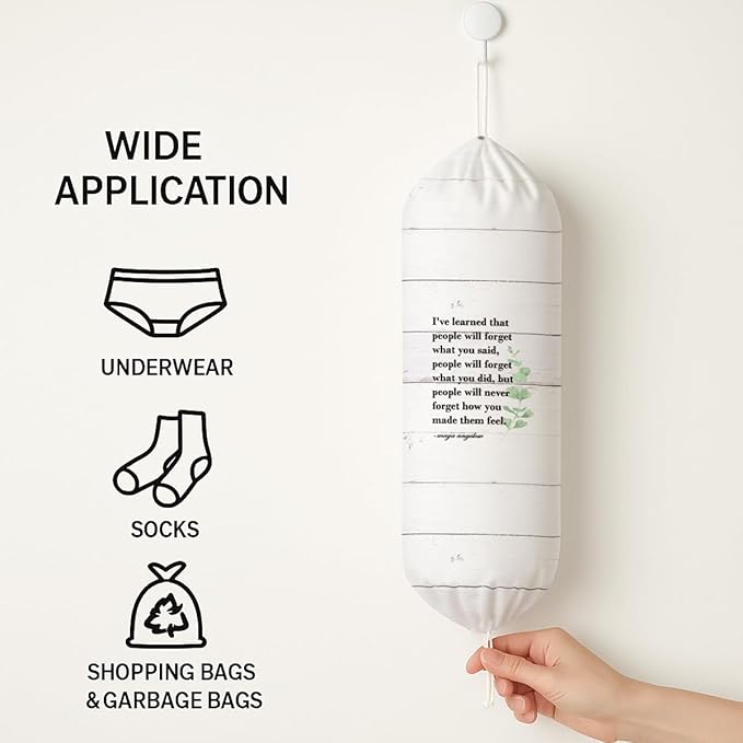 Plastic Bag Holder, Inspirational Quote Plastic Bag Holder for Kitchen Essentials, Trash Sack Storage Dispenser for Home Decor, Kitchen Gifts to Women Family Friends Grandma Mom