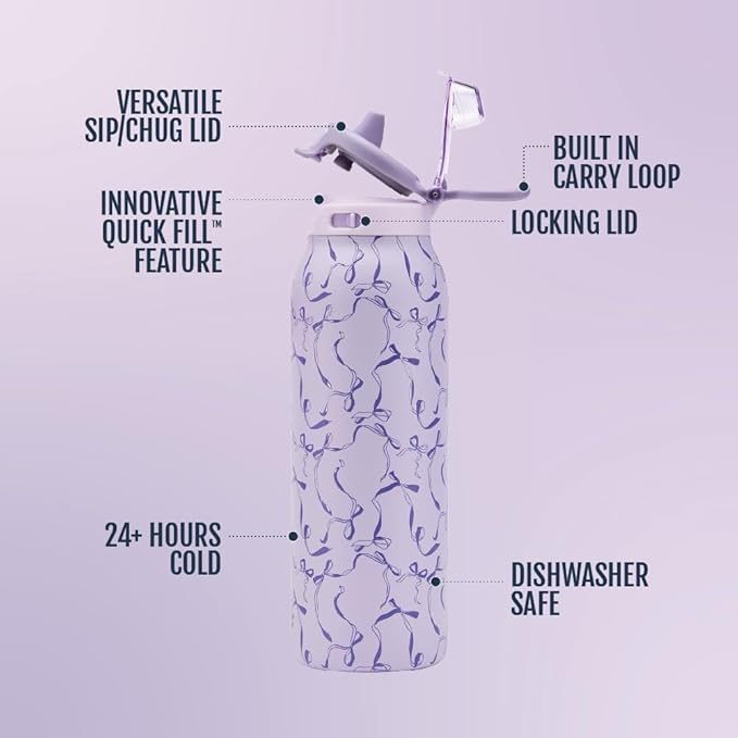 Ello Pop & Fill Stainless Steel Water Bottle with Quick Fill Technology, Double Walled Vacuum Insulated Metal, Leak Proof Locking Lid, Sip & Chug, BPA Free, Holiday Gift for Him Her, 22oz, 32oz, 40oz