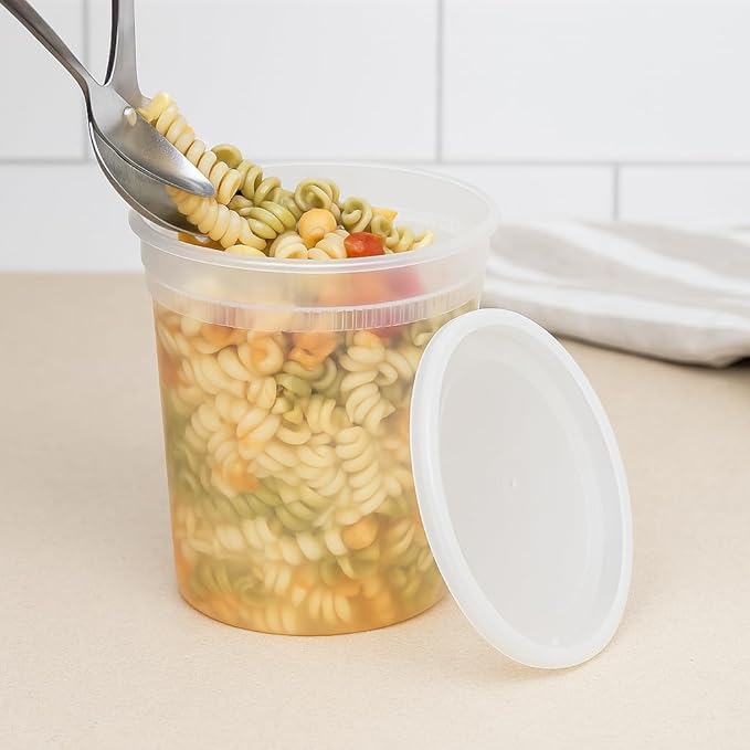 Food storage 32oz Clear- plastic food storage containers with lids Microwave & Freezer Safe, BPA- Free, 24 sets (cups+lids) meal prep & soup storage