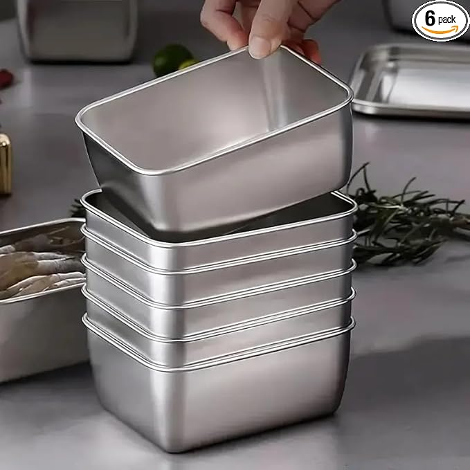 6pcs Stainless Steel Stacking Food Containers with Lids, Reusable Snack & Prep Containers for Office, sp-00018