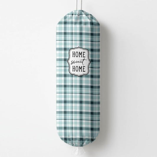 Plastic Bag Holder, Home Sweet Home Plastic Bag Holder for Kitchen Essentials, Grid Bags Holders for Plastics Bags Groceries Store, Reusable Hanging Trash Sack Dispenser