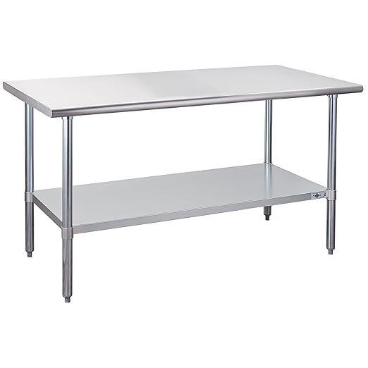 Profeeshaw Stainless Steel Prep Table 60x30 Inch NSF Commercial Work Table with Undershelf Heavy Duty Table for Kitchen Restaurant Home Hotel