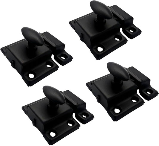 QCAA Oval Turn Cabinet Latch, for Cupboard & Other Furniture, Small, Matte Black, 4 Pack, Made in Taiwan