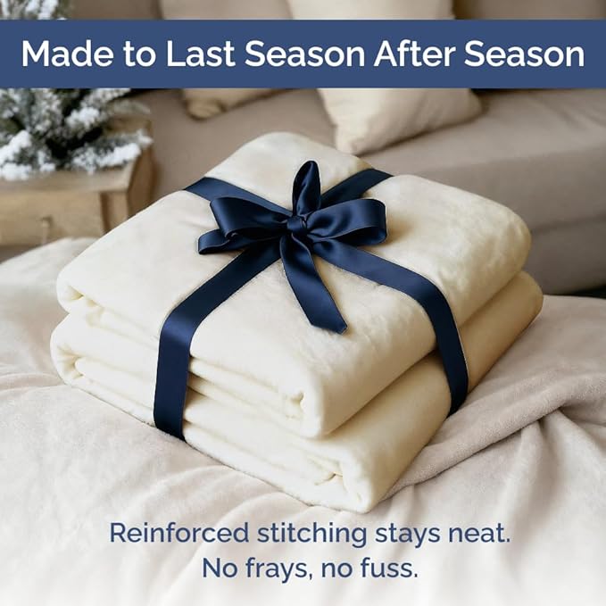 Ultra Soft Fleece Blanket Throw Size - Flannel Fleece Luxury Throw Blanket - Lightweight for Couch Bed Chair - Thick, Warm and Breathable - All Season Cozy Fuzzy, Anti-Static Microplush Bedding, Cream