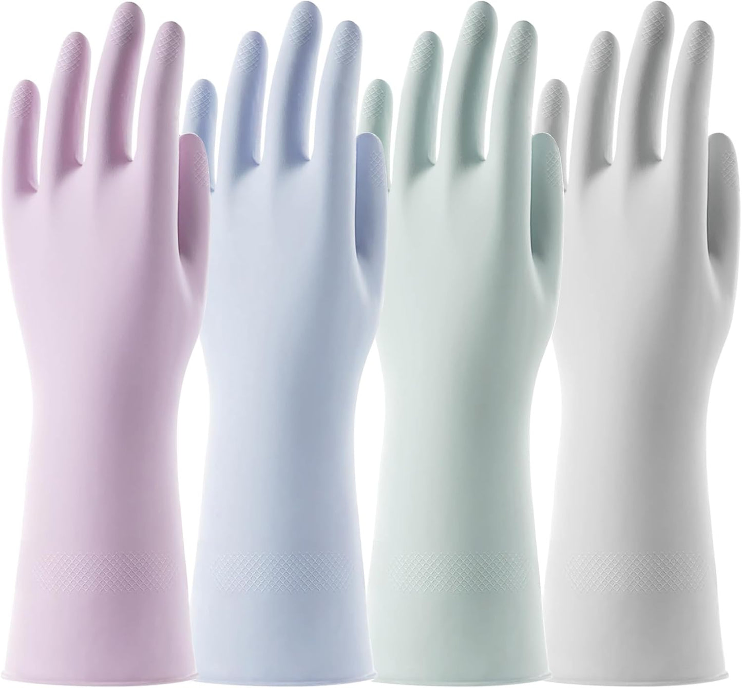 Rubber Cleaning Dishwashing Gloves 4 Pairs Reusable Kitchen Glove for Washing Dishes & Household Bathroom Cleaning Dish Gloves with Flock Lining Anti-Slip Grip Waterproof Thick Long-lasting Colorful L