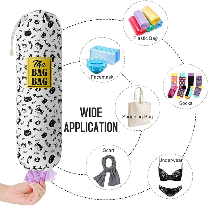 Grocery Bags Holder Organizer For Shopping Bags, Wall Mount Plastic Bags Storage Container Dispensers, Pet Lovers Home Kitchen Bags, The Bag Bag Grocery Bag Holder, Gifts For Women Cat Mom Dad (G-38)