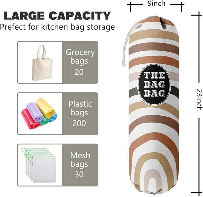 Boho Pattern Grocery Bags Holder and Organizer, Wall Mount Plastic Bags Storage Container Dispenser, Kitchen Gifts For Women Family Grandma Mom (H-26)