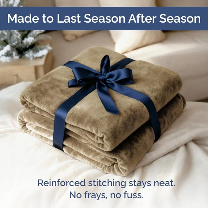 Ultra Soft Fleece Blanket Throw Size - Flannel Fleece Luxury Throw Blanket - Lightweight for Couch Bed Chair - Thick, Warm and Breathable - All Season Cozy Fuzzy, Anti-Static Microplush Bedding, Camel