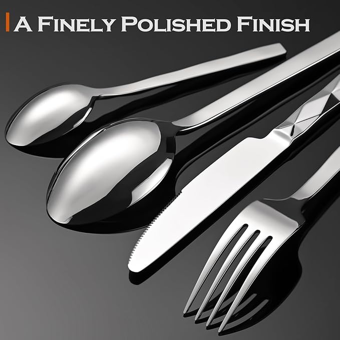 Silverware Set, Luxury 30-Piece Flatware Set for 6, Cutlery Set Stainless Steel, Diamond Cut Pattern, Home, Wedding & Party, 18/10 Stainless Steel Tablewaret & Dishwasher Safe Utensils.