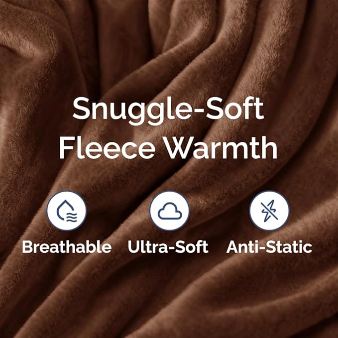 Ultra Soft Fleece Blanket King Size - Flannel Fleece Luxury King Blanket - Lightweight for Couch Bed Chair - Thick, Warm and Breathable - All Season Cozy Fuzzy, Anti-Static Microplush Bedding, Brown