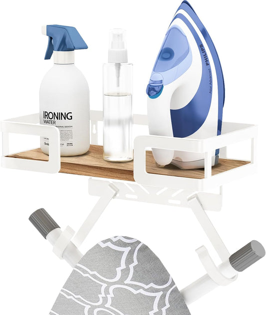 Ironing Board Holder Wall Mount, Iron Board Wall Hanger, Sewing, Laundry Room Organization, White, T&V Shaped Space Saving Iron Holder for Laundry Room Decor and Accessories, Organization and Storage
