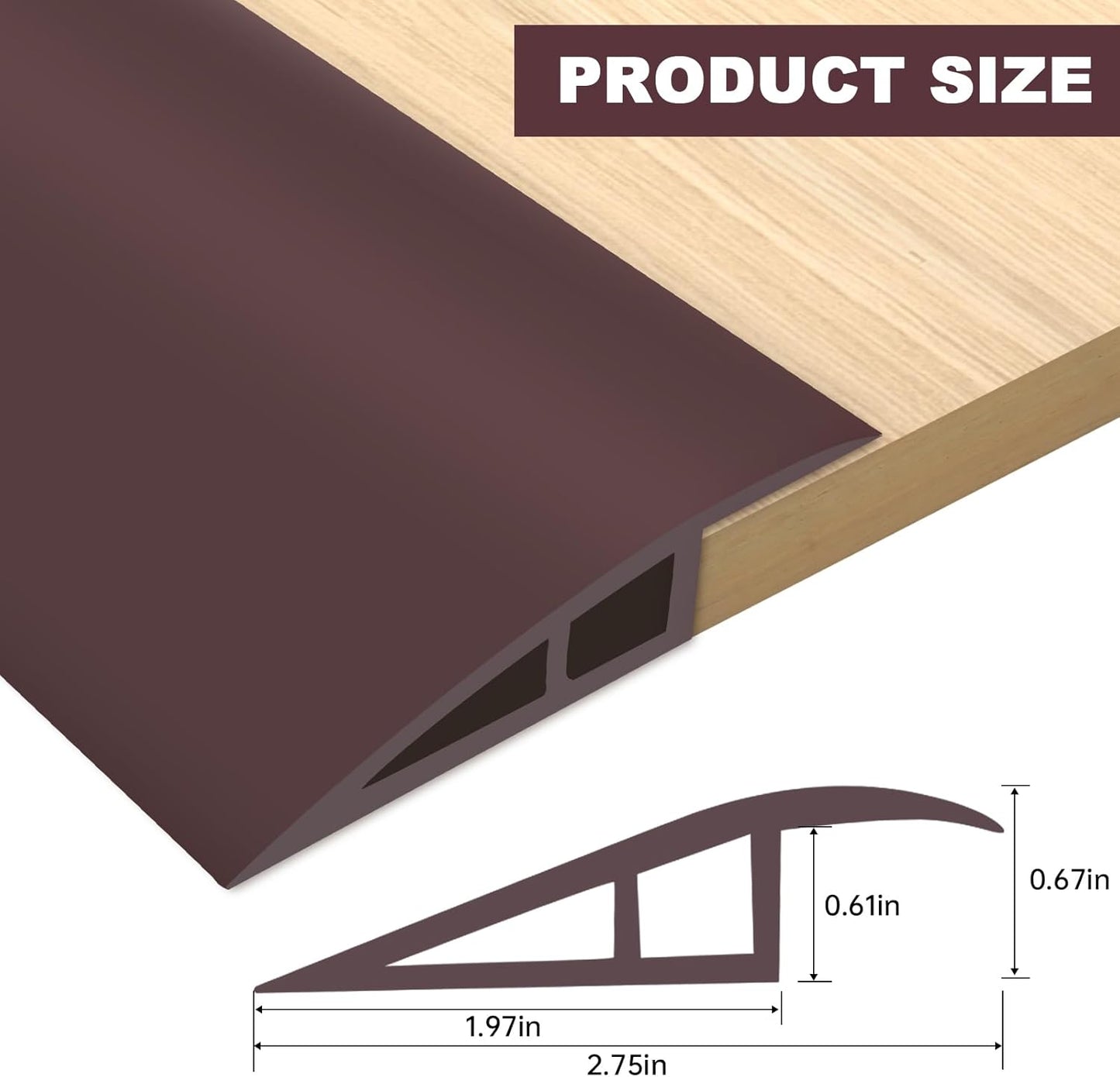 Vinyl Door Threshold Flooring Transition Strip Self Adhesive Carpet Edging Strip for Laminate Doorway Edge Threshold from 2/5" to 3/5" (Coffee, 6.6 Ft)