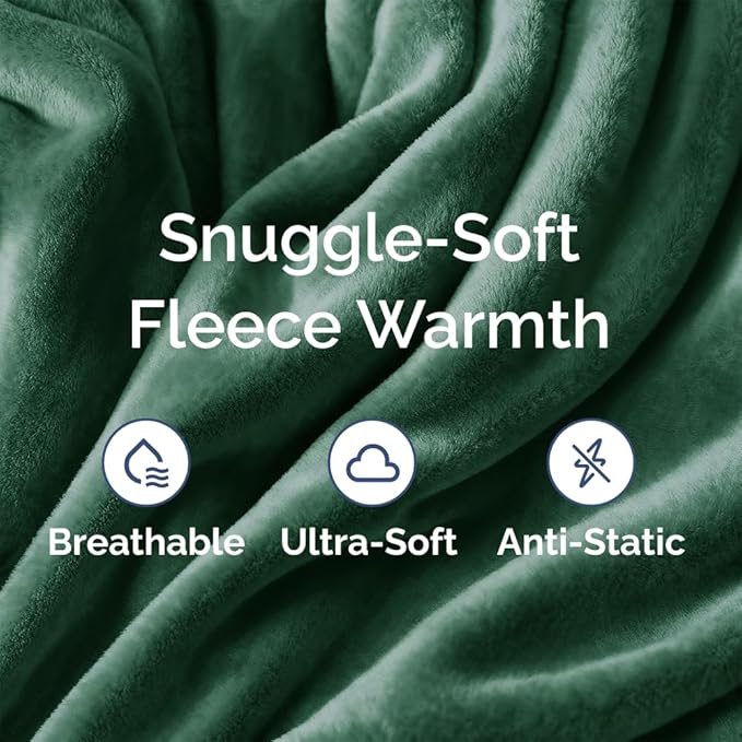 Ultra Soft Fleece Blanket Queen Size - Flannel Fleece Luxury Queen Blanket - Lightweight for Couch Bed Chair - Thick, Warm & Breathable - All Season Cozy Anti-Static Microplush Bedding, Forest Green