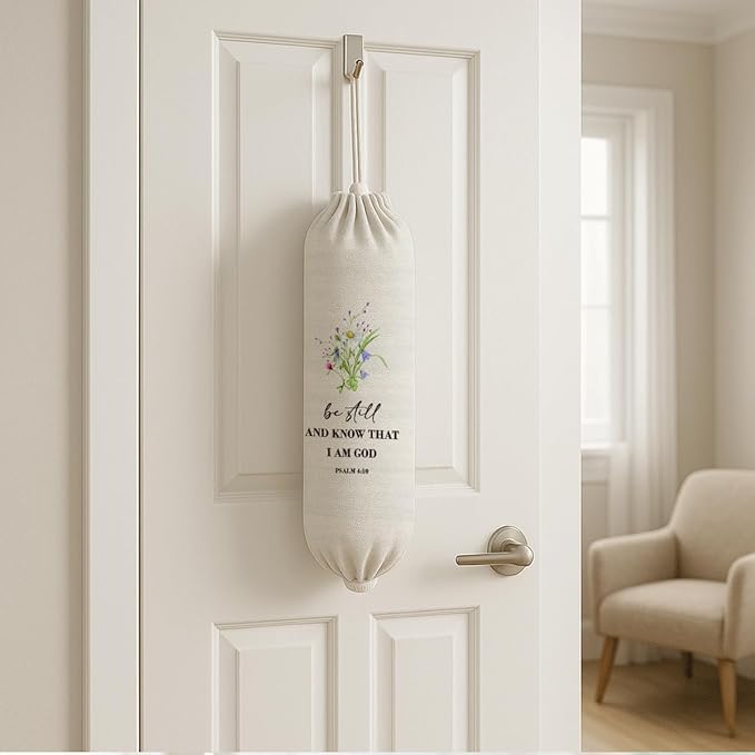 Plastic Bag Holder, Be Still And Know That I Am God Plastic Bag Holder Christian Decor, Reusable Hanging Grocery Bags Organizer, Wall Mount Trash Bags Storage Container Dispensers