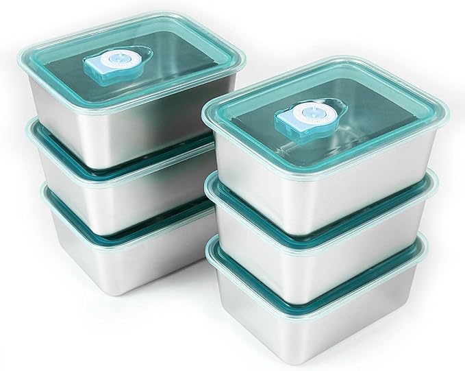 6pcs 304 Stainless Steel Food Containers with Lids, Stacking Snack Containers for Office and Home