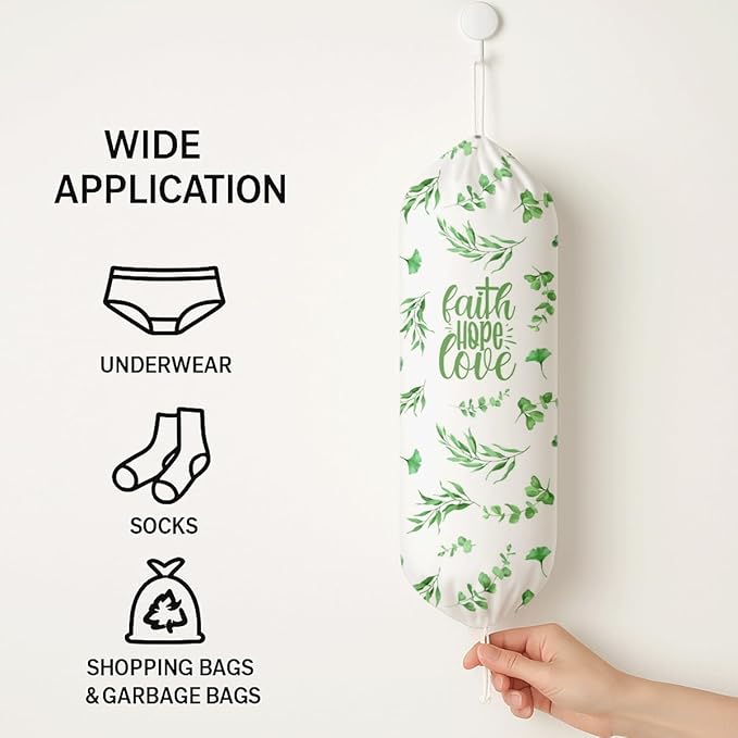 Plastic Bag Holder, Faith Hope Love Plastic Bag Holder for Kitchen Essentials, Leaf Trash Sack Storage Dispenser for Home Decor, Kitchen Gifts to Women Family Friends Grandma Mom
