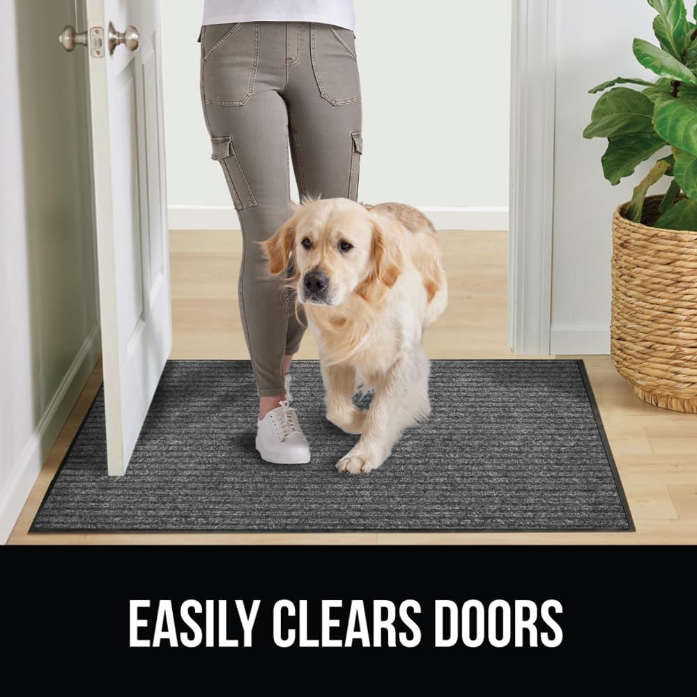 GORILLA GRIP Traffic Guard Door Mat, 47x35, Heavy Duty Welcome Mats, Commercial Office Space Doormat, Waterproof, Fade Resistant, Strong Rubber Backing, Low Profile, Shoe and Boot Scraper, Light Gray