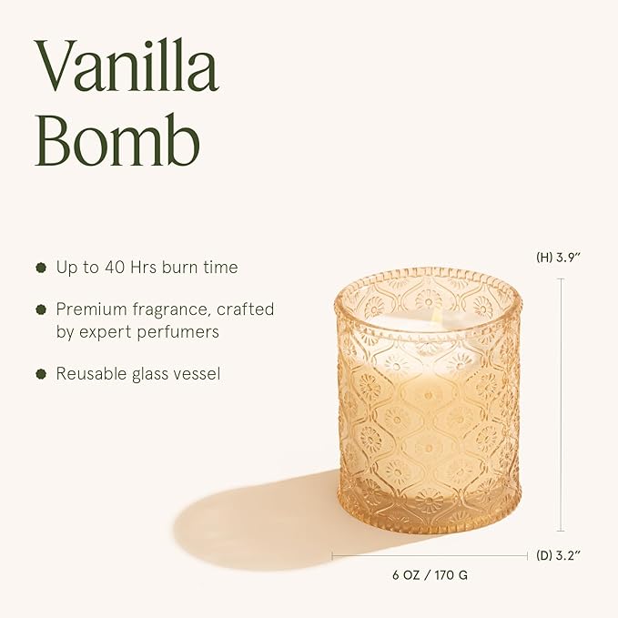 LA JOLIE MUSE Vanilla Bomb Candle | Vanilla, Lemon Zest & Patchouli | 6 oz Cotton Wick | Natural Soy Wax | 40 Hours Clean Burn | Gift-Ready for Hosts | Elegant Home Décor