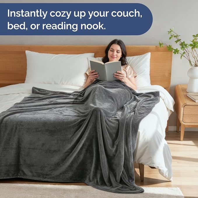 Ultra Soft Fleece Blanket Queen Size - Flannel Fleece Luxury Queen Blanket - Lightweight for Couch Bed Chair - Thick, Warm and Breathable - All Season Cozy Anti-Static Microplush Bedding, Dark Grey