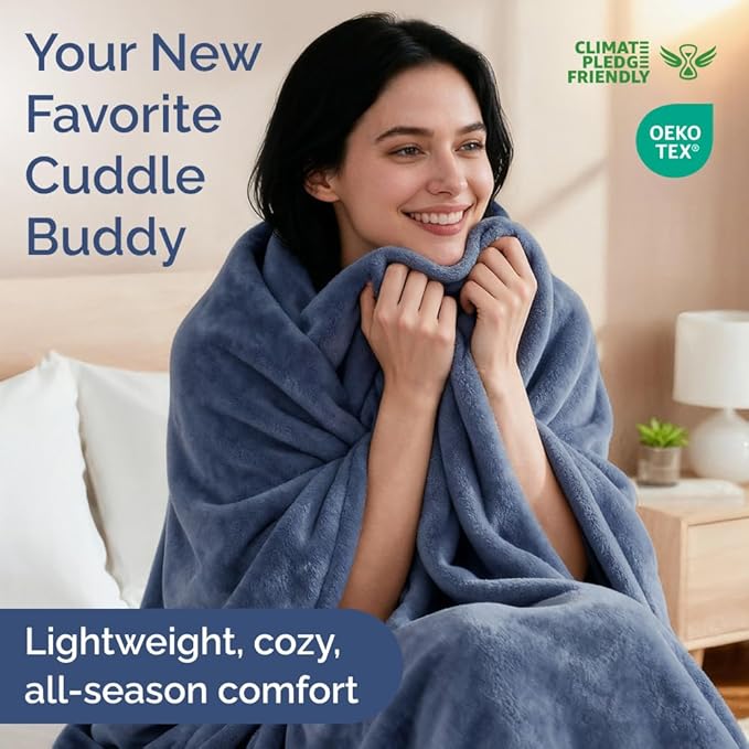 Ultra Soft Fleece Blanket Twin Size - Flannel Fleece Luxury Twin Blanket - Lightweight for Couch Bed Chair - Thick, Warm and Breathable - All Season Cozy Anti-Static Microplush Bedding, Washed Blue