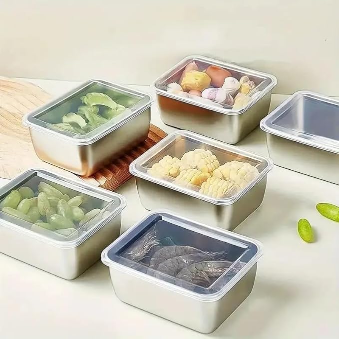 6pcs Stainless Steel Stacking Food Containers with Lids, Reusable Snack & Prep Containers for Office, sp-00018