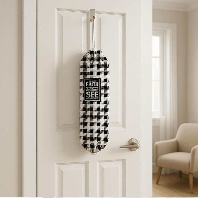 Plastic Bag Holder, I Will Walk by Faith Even When I Cannot See Plastic Bag Holder, Reusable Trash Bags Dispenser, Christian Kitchen Gifts for Women Inspirational Plastics Bags Holders
