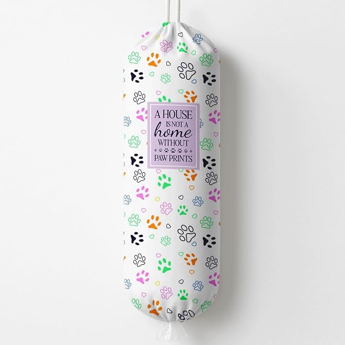 Funny Plastic Bag Holder, Colorful Paw Prints Plastic Bag Holder, Bags Holders for Plastics Bags Groceries Store, Reusable Grocery Sack Storage Dispenser, Kitchen Gifts For Women Family Friends
