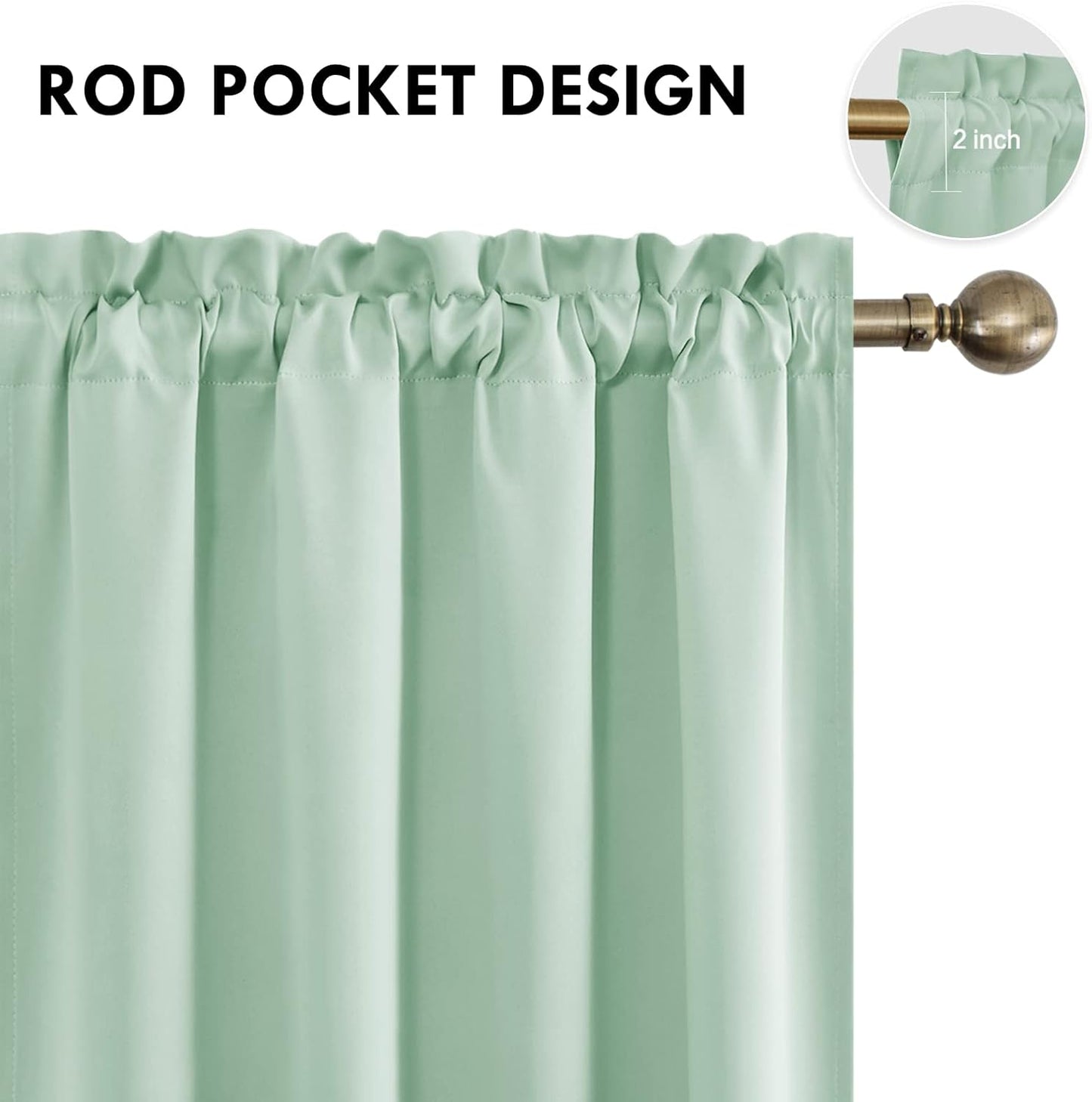DWCN Blackout Curtains Room Darkening Thermal Insulated Bedroom Curtains Window Curtain Panels, 52 x 45 inches Long, Set of 2 Light Green Rod Pocket Drapes