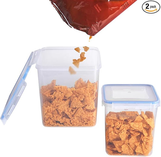 2 Pack Chip Containers for Pantry, Chip Storage Containers Suitable for Corn Chips, Potato Chips, Snacks, Grains, Sugar and Flour, 5.2L/175 Oz, Snack Storage Containers for Pantry, Fridge, and Cabinet