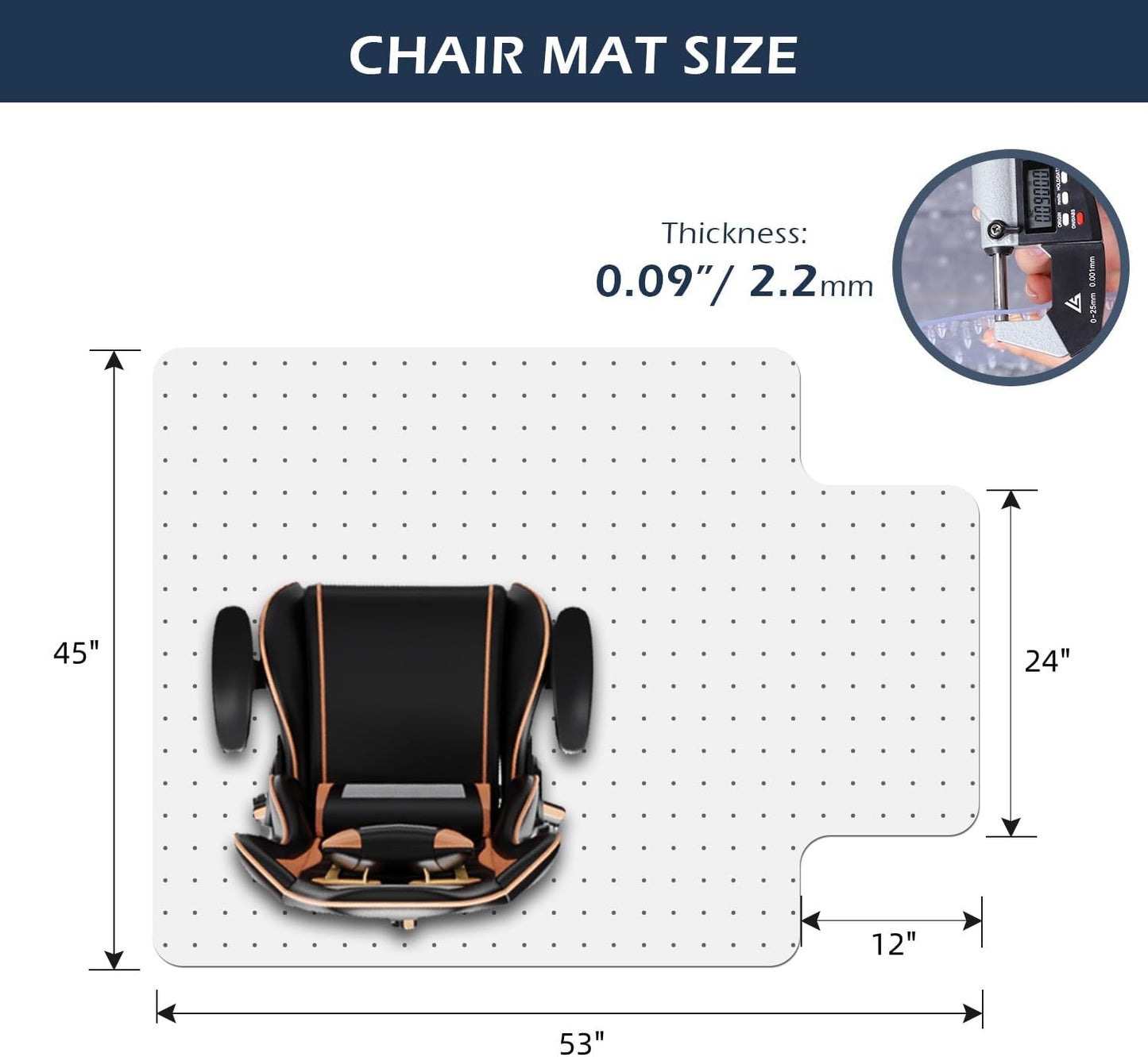 SALLOUS Clear Chair Mat for Carpet, 53" x 45" Heavy Duty Vinyl Floor Mat for Carpeted Floors, Gaming Chair Mat with Tap, Rolling Under Desk Floor Mat for Home Office