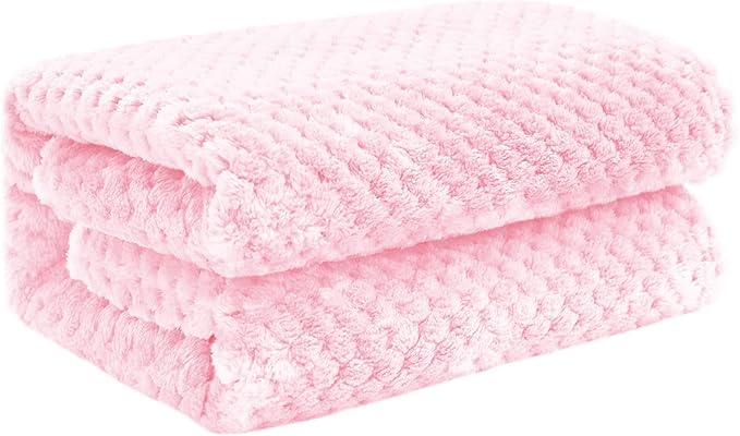 Exclusivo Mezcla Fleece Throw Blanket, Super Soft and Warm Blankets for Couch, Sofa and Bed Waffle Textured, Cozy, Fuzzy and Lightweight (Light Pink, 40x50 Inches)