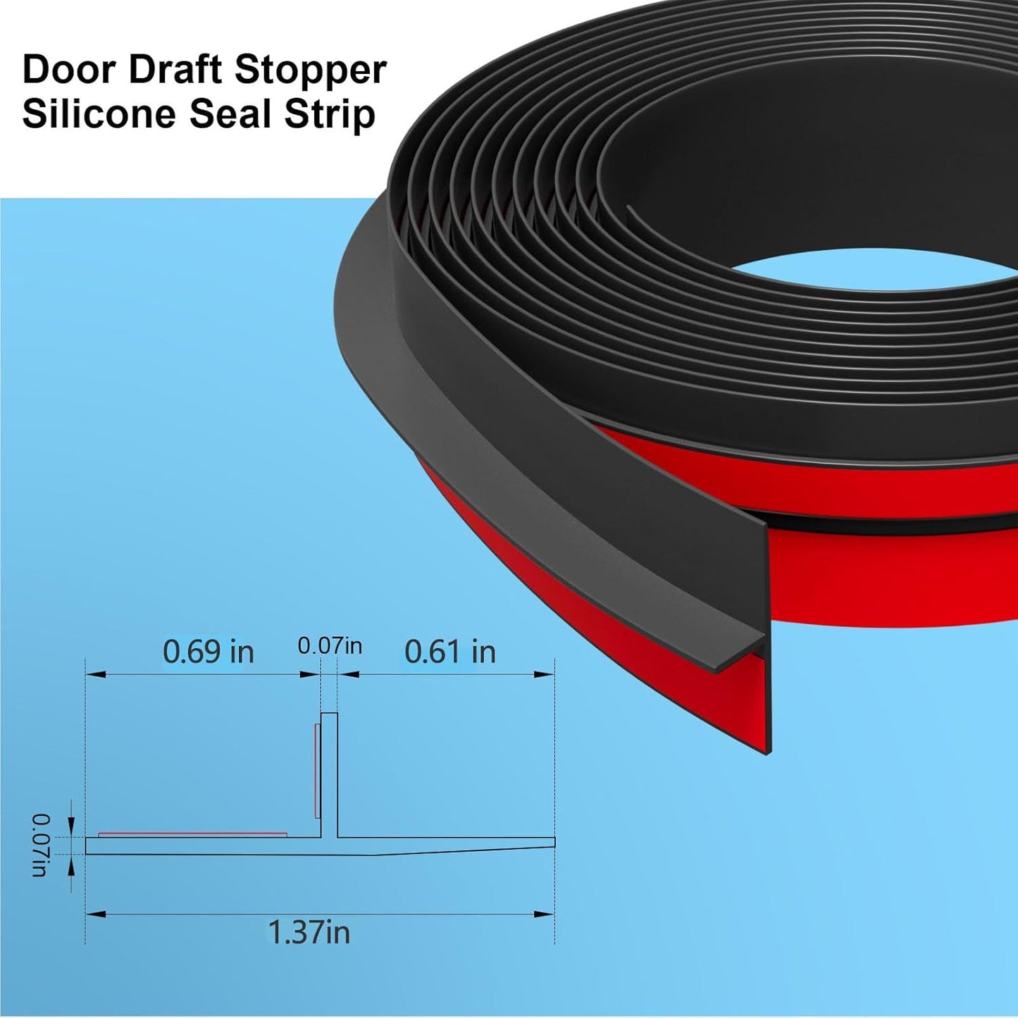 T-Shaped Door Draft Stopper, 1.37 in x 40 Ft Silicone Seal Strip for Windows Gaps, Weather Stripping Seal Stripg Shower Sweep, Black