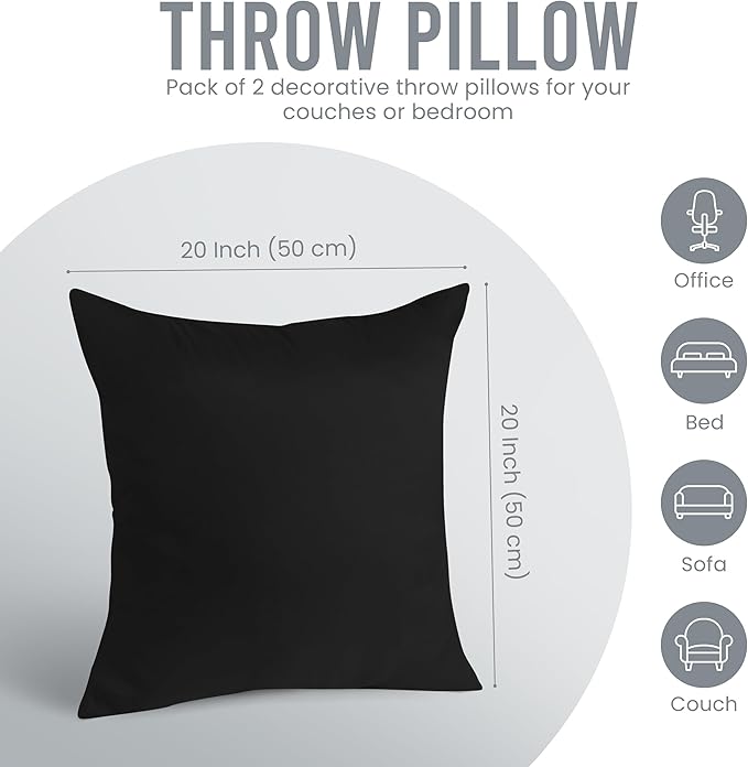 Utopia Bedding 20x20 Pillow Inserts, Set of 2, Black – Indoor Decorative Throw Pillows for Bed, Sofa & Couch – Soft, Supportive & Fluffy Cushion Inserts