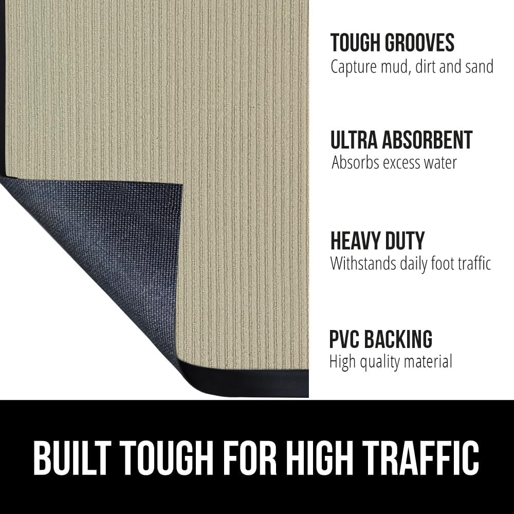 GORILLA GRIP Traffic Guard Door Mat, 47x35, Heavy Duty Welcome Mats, Commercial Office Space Doormat, Waterproof, Fade Resistant, Strong Rubber Backing, Low Profile, Shoe and Boot Scraper, Light Gray