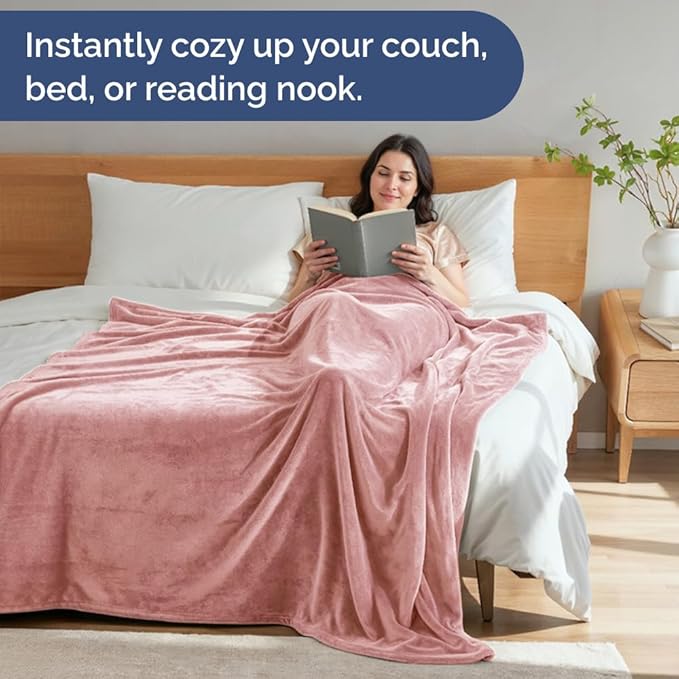 Ultra Soft Fleece Blanket King Size - Flannel Fleece Luxury King Blanket - Lightweight for Couch Bed Chair - Thick, Warm & Breathable - All Season Cozy Fuzzy, Anti-Static Microplush Bedding, Rose Pink