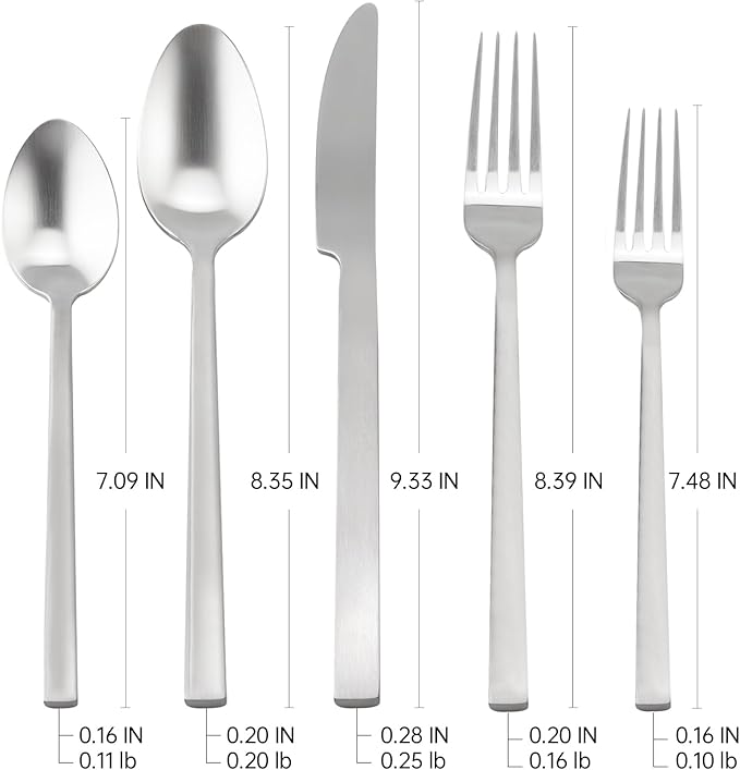 Stainless Steel Flatware Set Hand Forged 18/10 Silverware Set Cutlery Set Silver Cuboid Handle Matte Finished 20 Pieces Service for 4