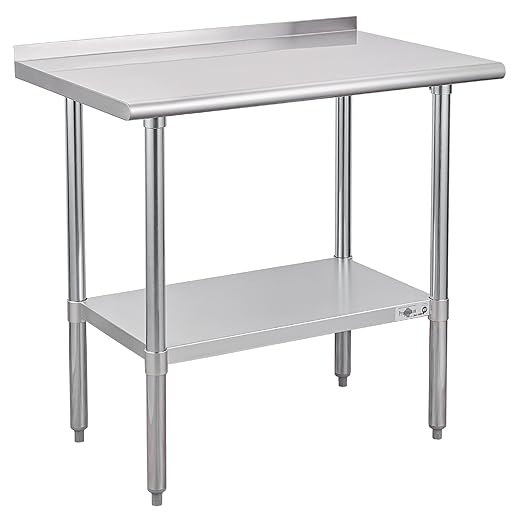 Profeeshaw Stainless Steel Prep Table NSF Commercial Work Table with Backsplash and Undershelf for Kitchen Restaurant 36x24 Inch