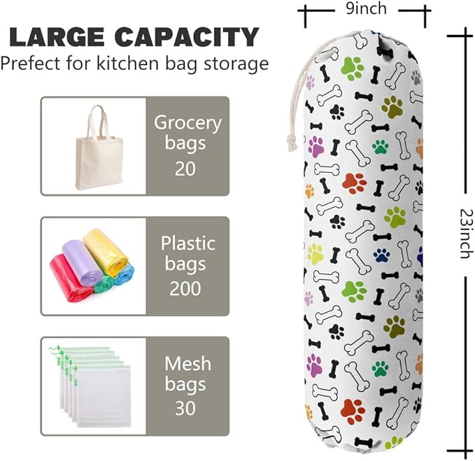 Dog Pattern Grocery Bags Holder & Organizer - Wall Mount Plastic Bags Storage Dispensers - Perfect For Shopping, Kitchen, Home & Gifts