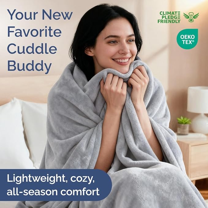 Ultra Soft Fleece Blanket Twin Size - Flannel Fleece Luxury Twin Blanket - Lightweight for Couch Bed Chair - Thick, Warm and Breathable - All Season Cozy Fuzzy, Anti-Static Microplush Bedding, Grey