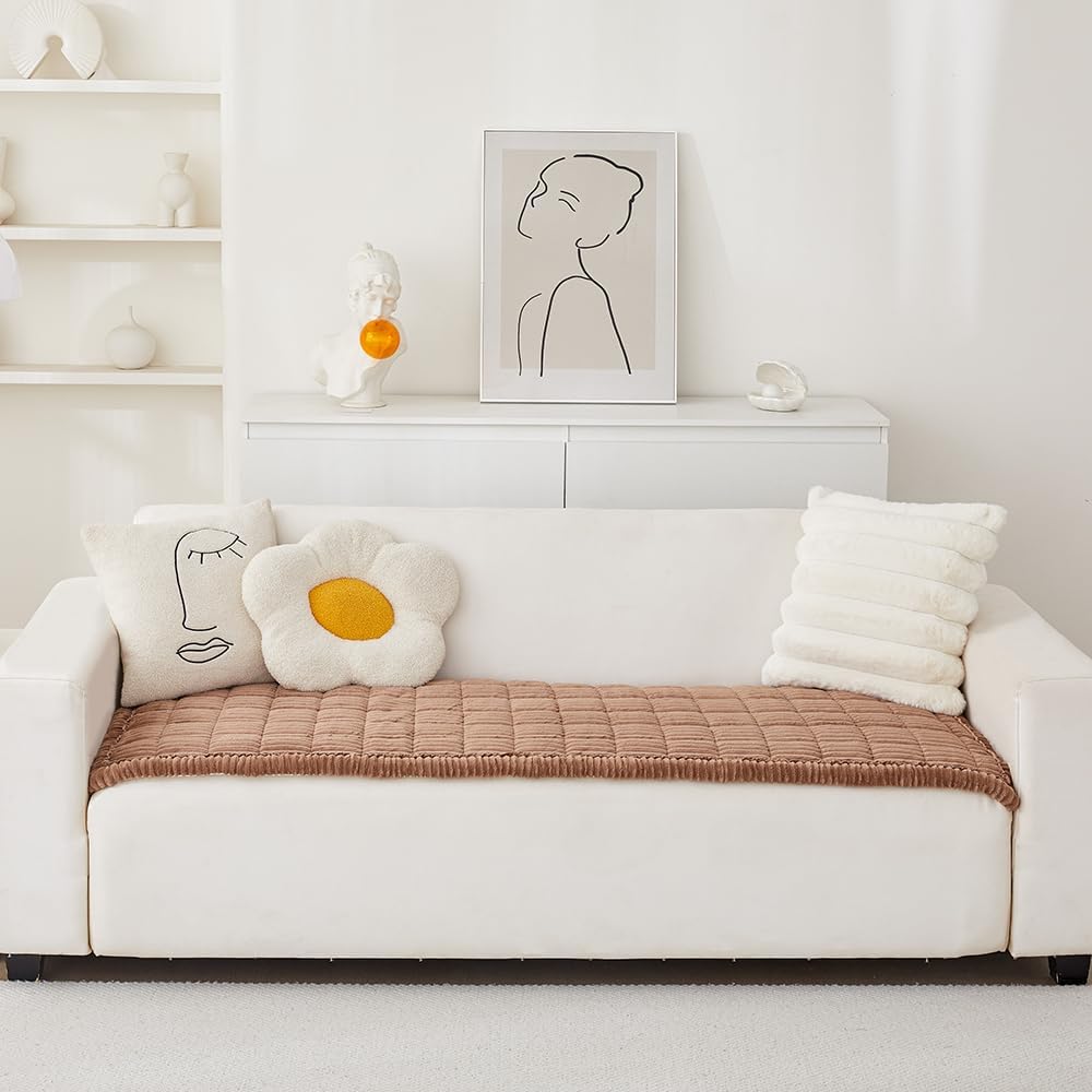 Couch Cover for Dogs Washable, Fuzzy Pet Couch Covers for 2 Cushion Sofa Pet Friendly, Non Slip Sofa Cover (Dark Brown, 23.6" x 47"/60 x 120cm)