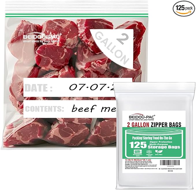 2 Gallon Large Food Storage Freezer Bags, 125 Count | Double Zipper | 13" * 15", Freshness Easy Open Reclosable Clear Plastic Bags