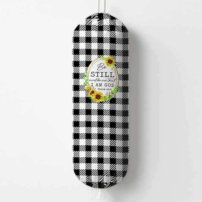 Plastic Bag Holder, Be Still And Know That I am God Plastic Bag Holder, Reusable Trash Bags Dispenser, Christian Kitchen Gifts for Women Inspirational Plastics Bags Holders with Bible Verse