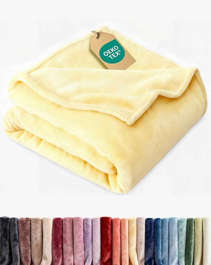 Ultra Soft Fleece Blanket Queen Size - Flannel Fleece Luxury Queen Blanket - Lightweight for Couch Bed Chair - Thick, Warm & Breathable - All Season Cozy Fuzzy, Anti-Static Microplush Bedding, Yellow